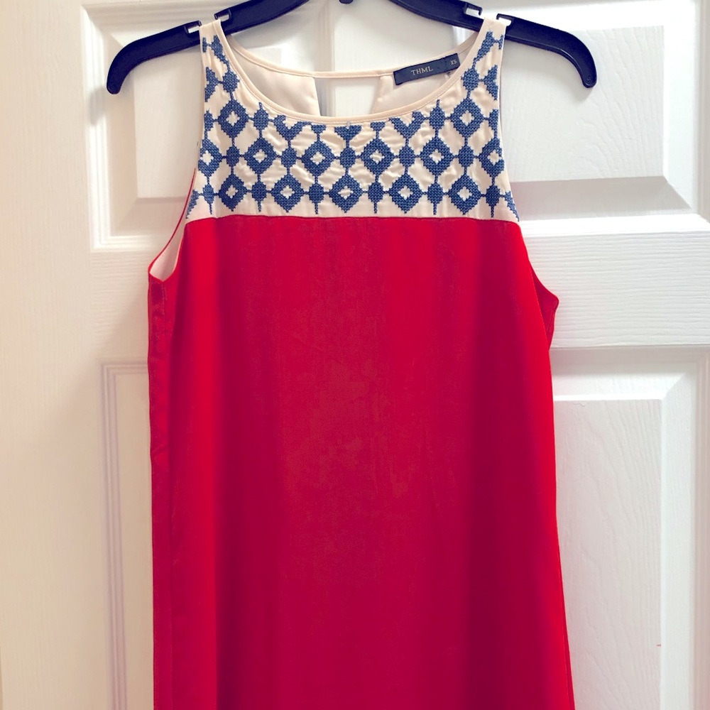THML Red Orange Dress with Blue and Cream detail